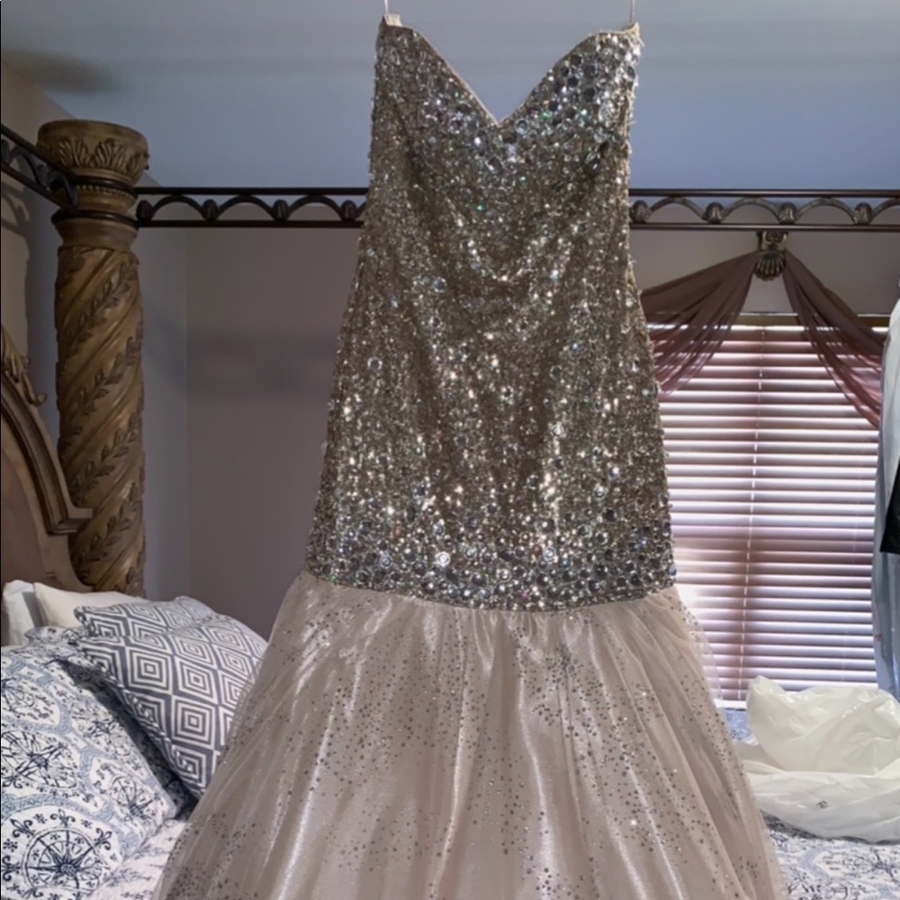 Night Moves gold beaded mermaid dress